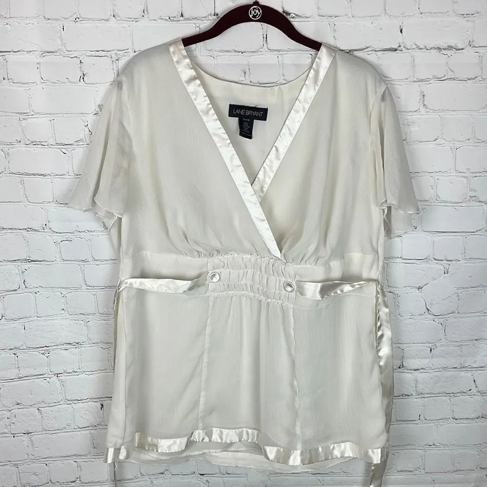 Lane Bryant Sheer White Layering Blouse with Tie Back size 14-16